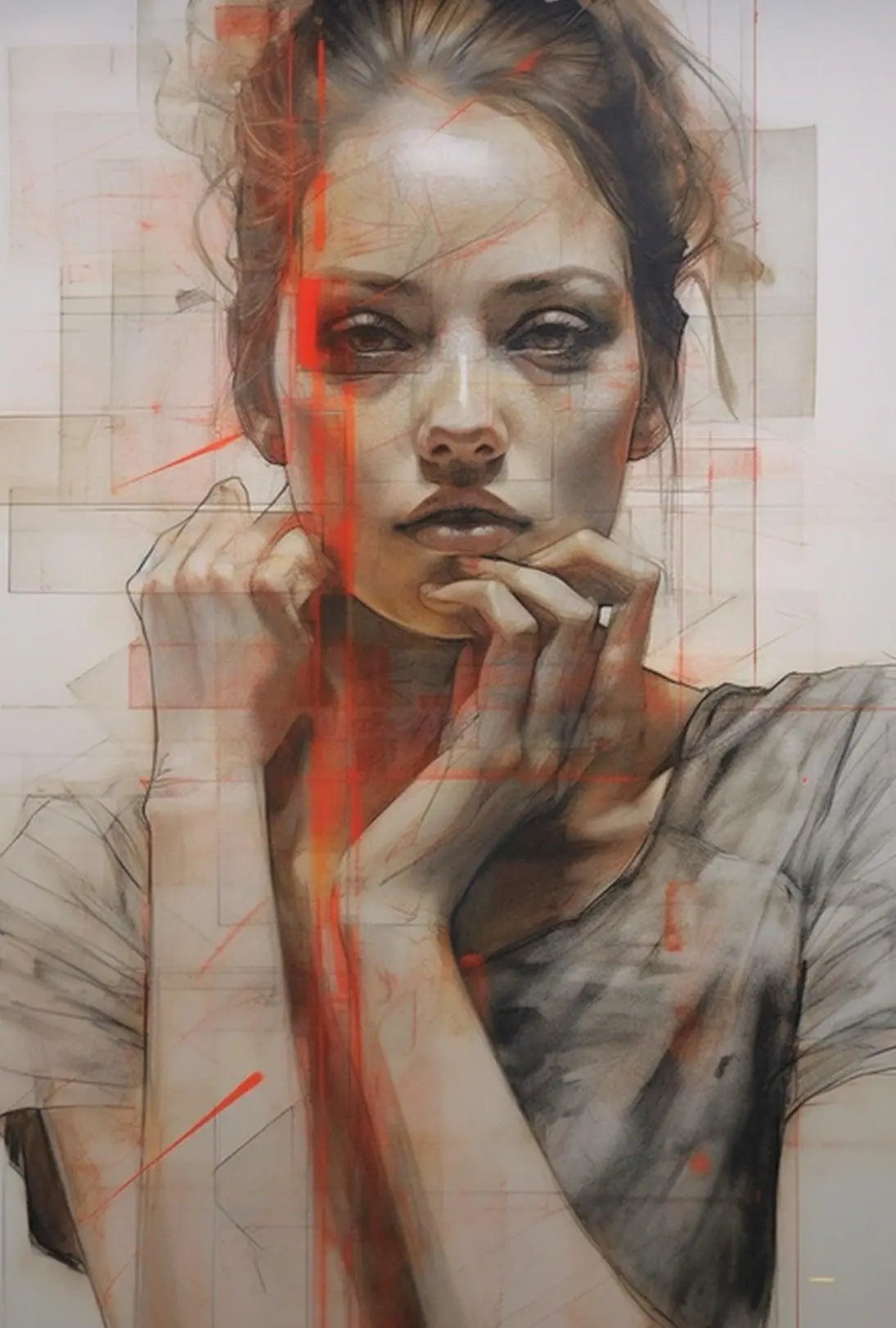 Introspective Woman Modern Art Abstract Poster PosterGoat