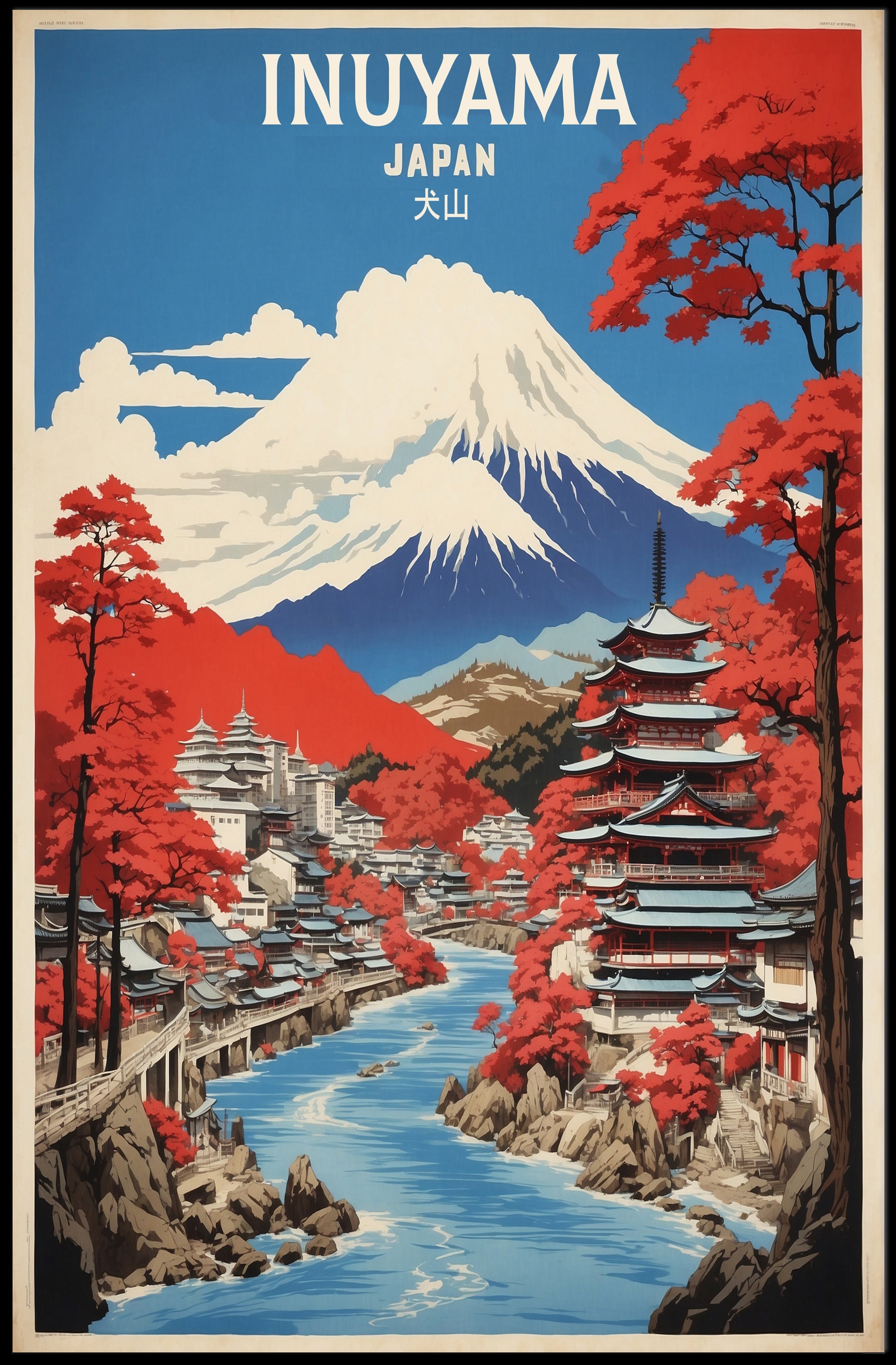 Inuyama Japan Scenic Vintage Travel Poster PosterGoat