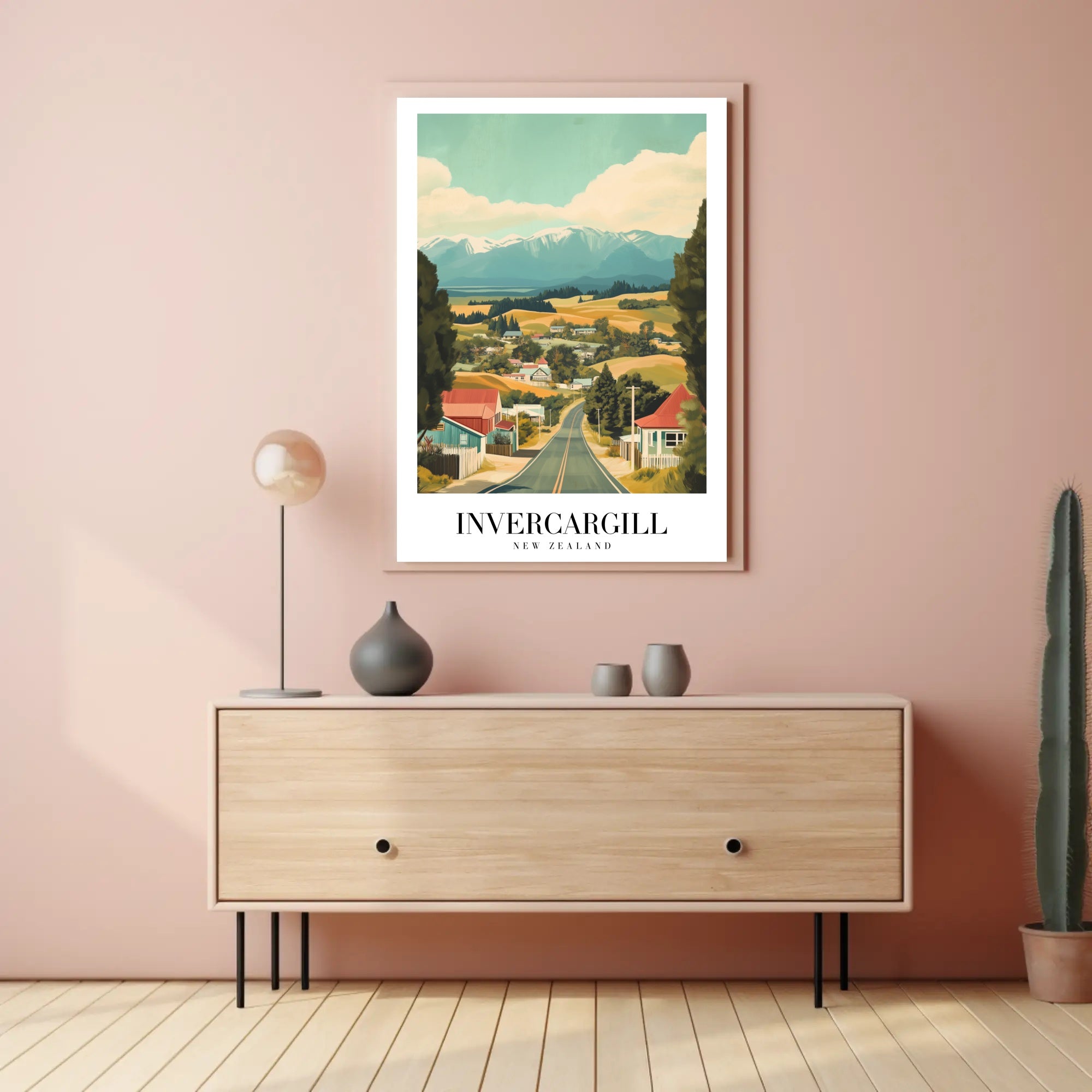 Invercargill Vintage Travel Art: Nostalgic Rural Landscape Travel Poster PosterGoat