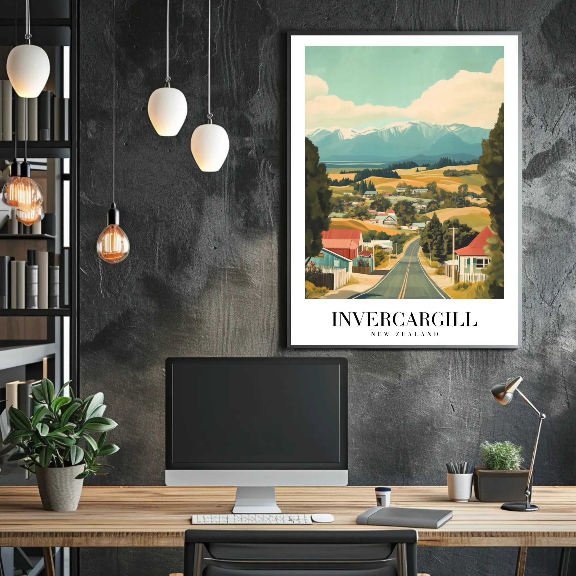 Invercargill Vintage Travel Art: Nostalgic Rural Landscape Travel Poster PosterGoat