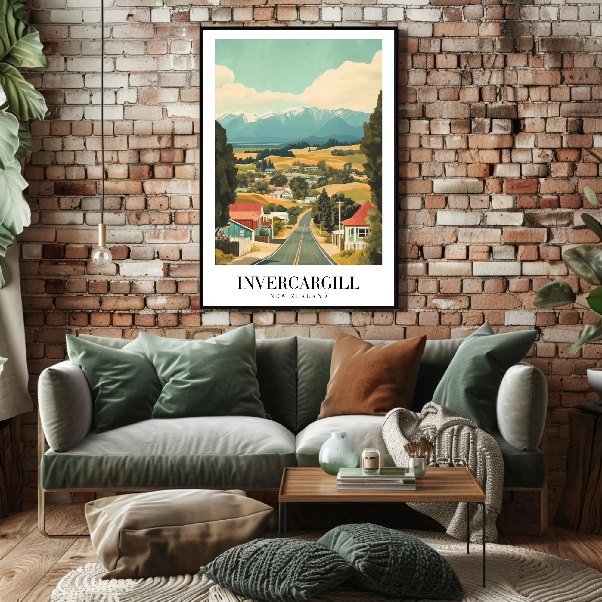 Invercargill Vintage Travel Art: Nostalgic Rural Landscape Travel Poster PosterGoat