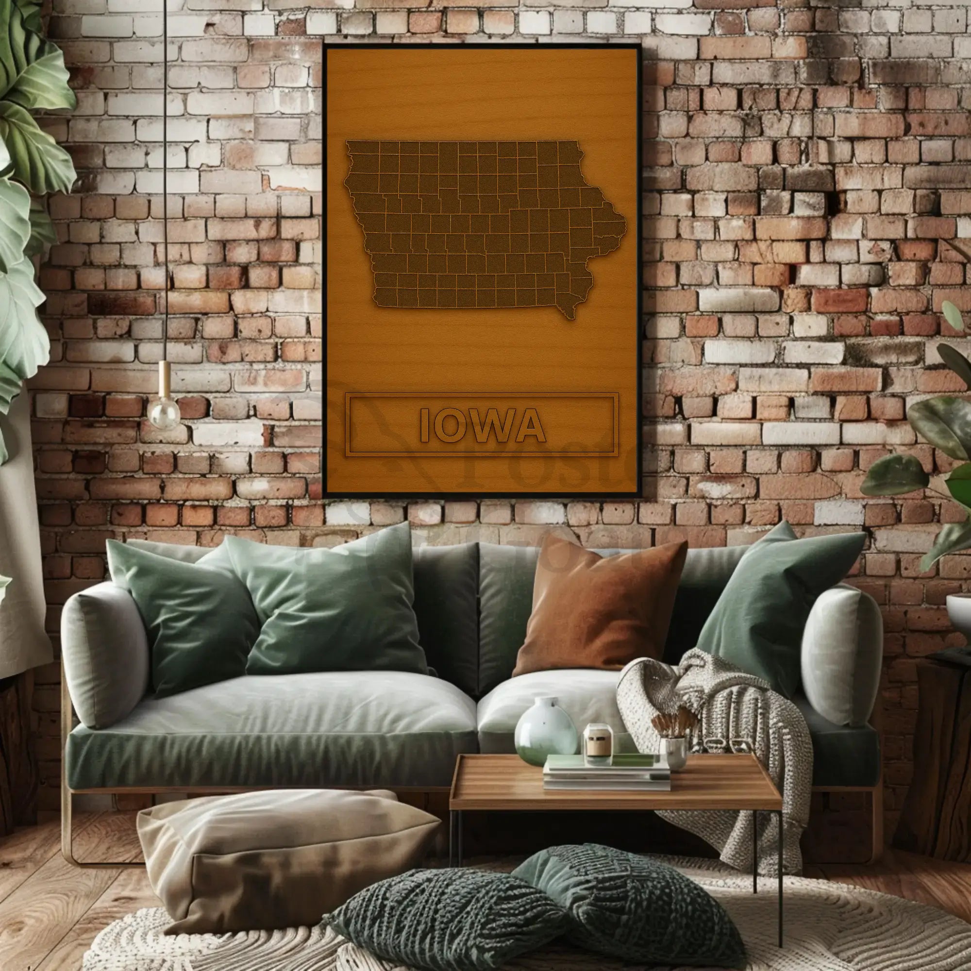 Iowa County Map Modern Minimalist Cultural Poster PosterGoat