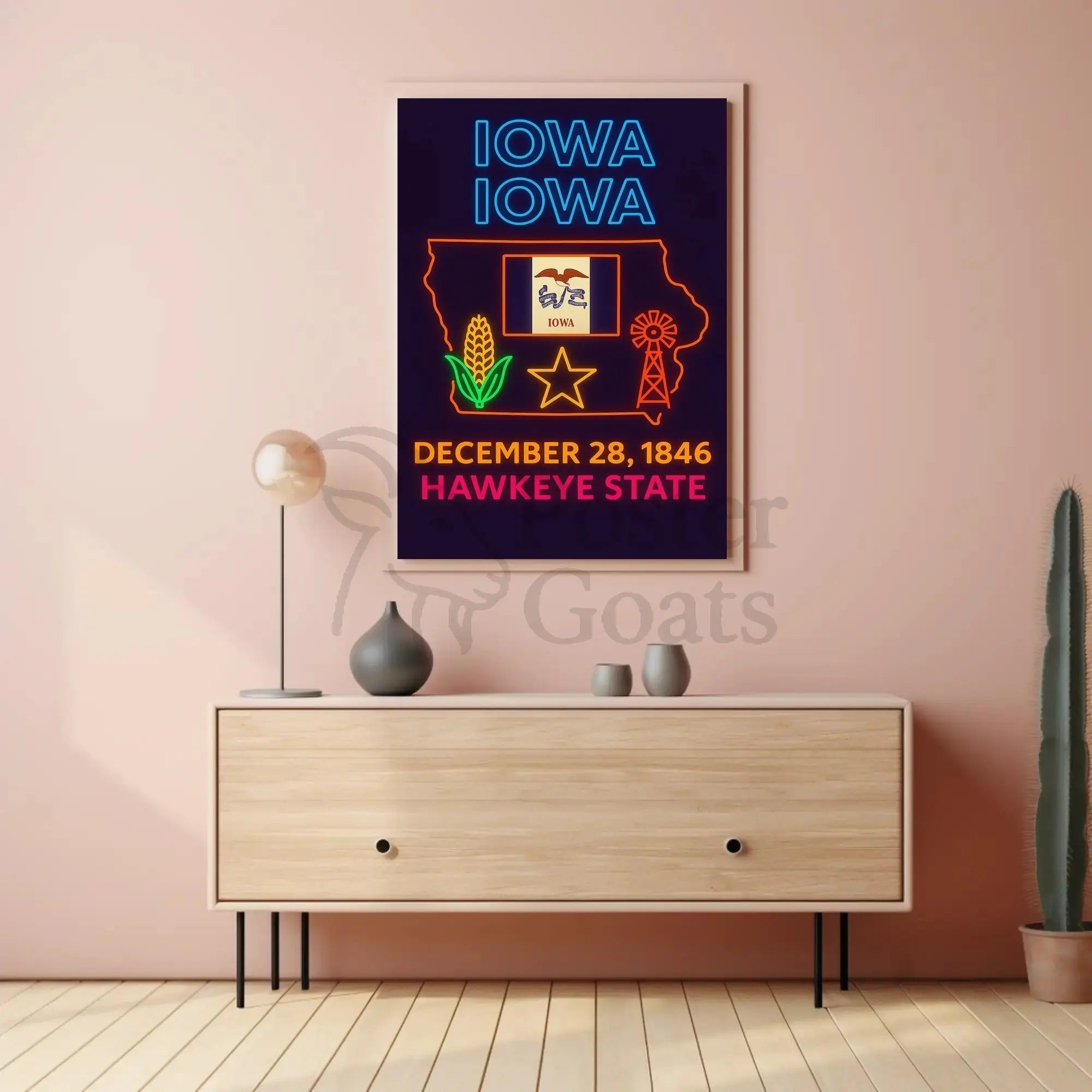 Iowa Heritage Neon Sign - Cultural or Heritage Poster PosterGoat