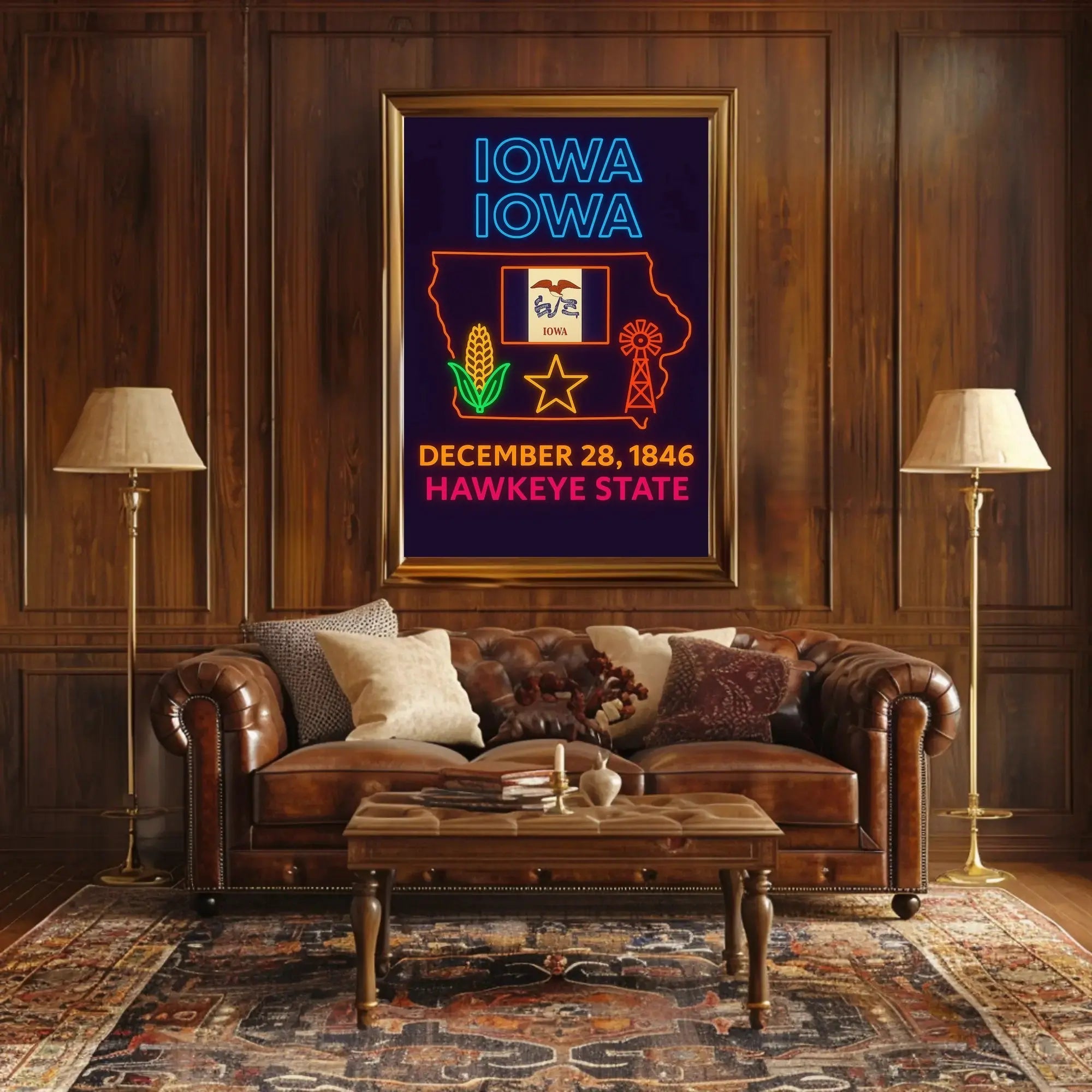 Iowa Heritage Neon Sign - Cultural or Heritage Poster PosterGoat