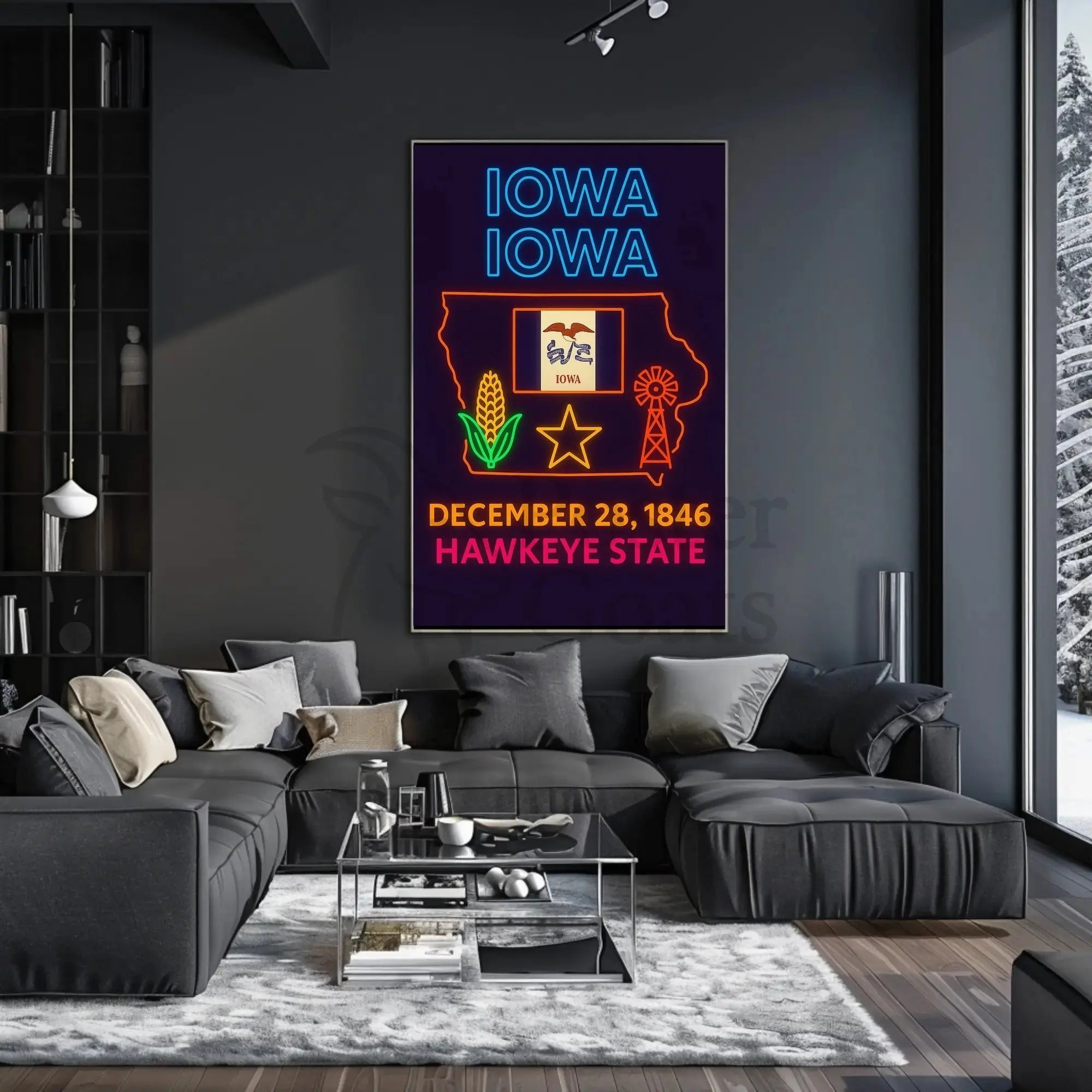 Iowa Heritage Neon Sign - Cultural or Heritage Poster PosterGoat