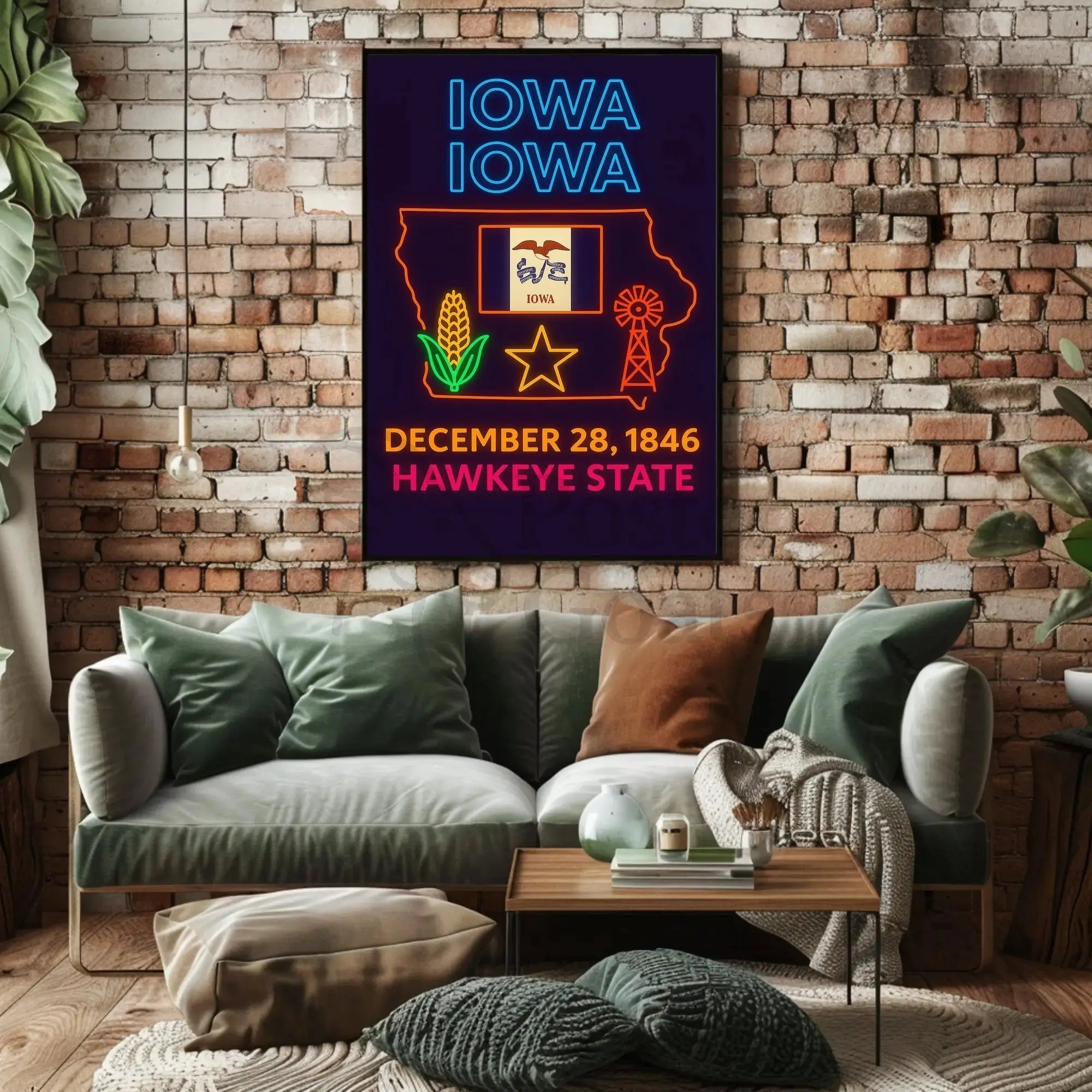 Iowa Heritage Neon Sign - Cultural or Heritage Poster PosterGoat