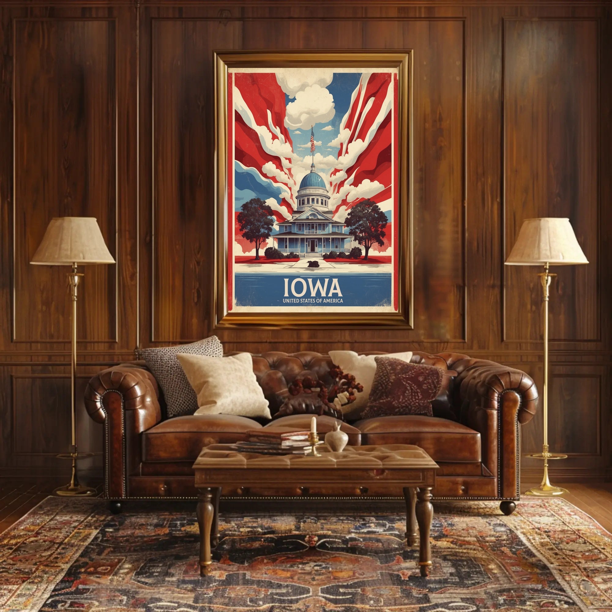 Iowa Landmark Vintage Illustration Travel Poster PosterGoat