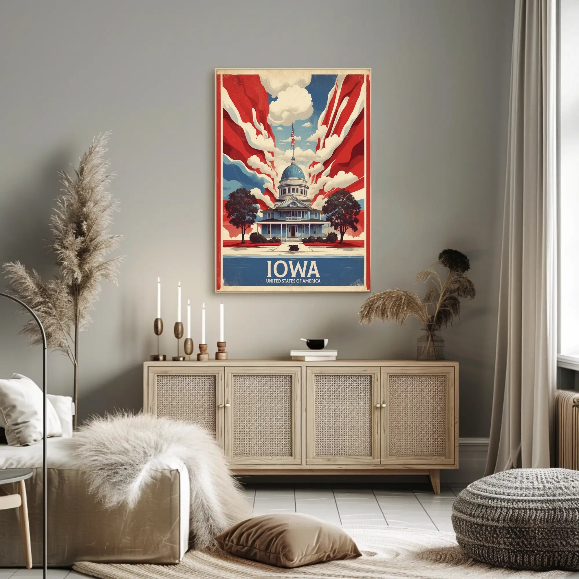 Iowa Landmark Vintage Illustration Travel Poster PosterGoat