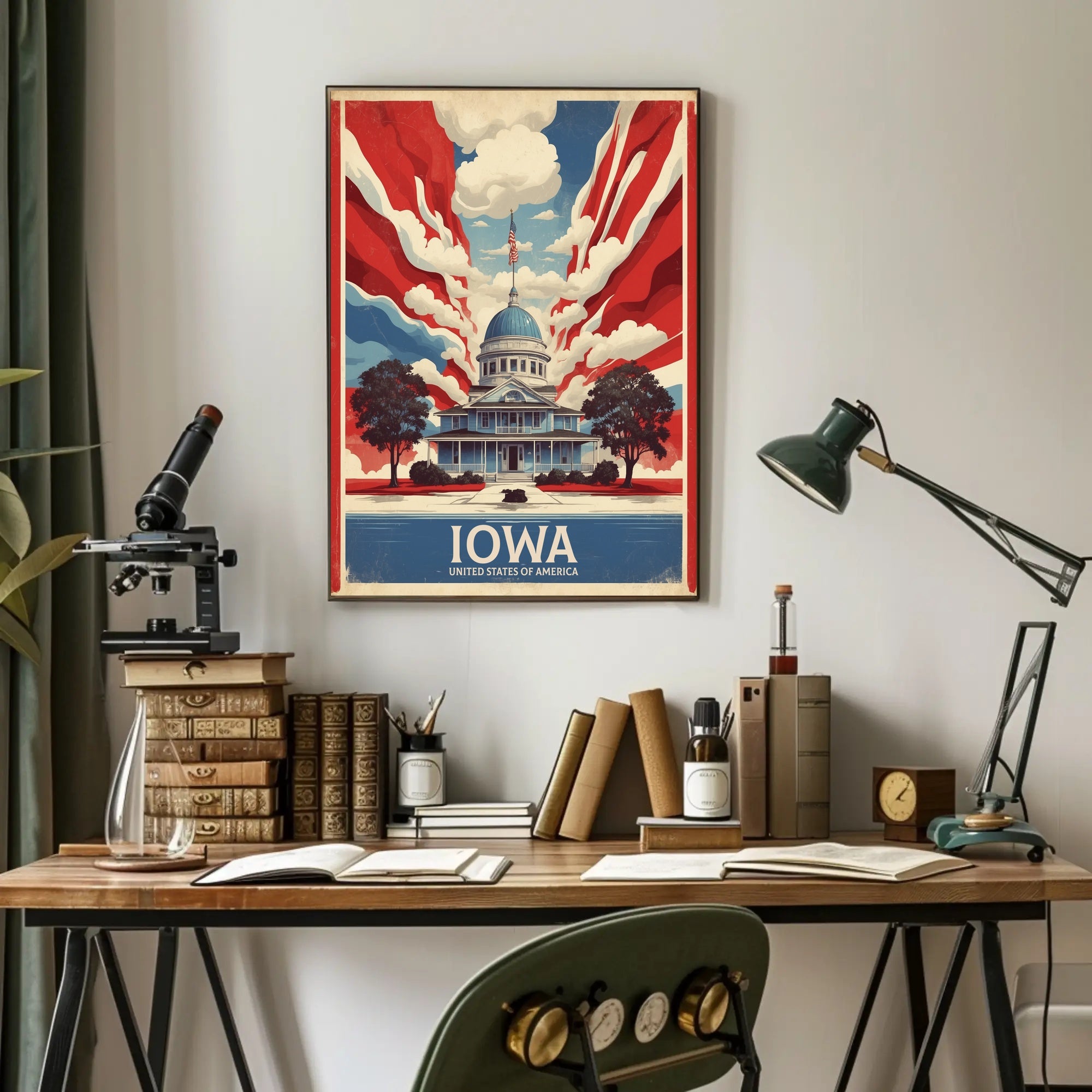 Iowa Landmark Vintage Illustration Travel Poster PosterGoat