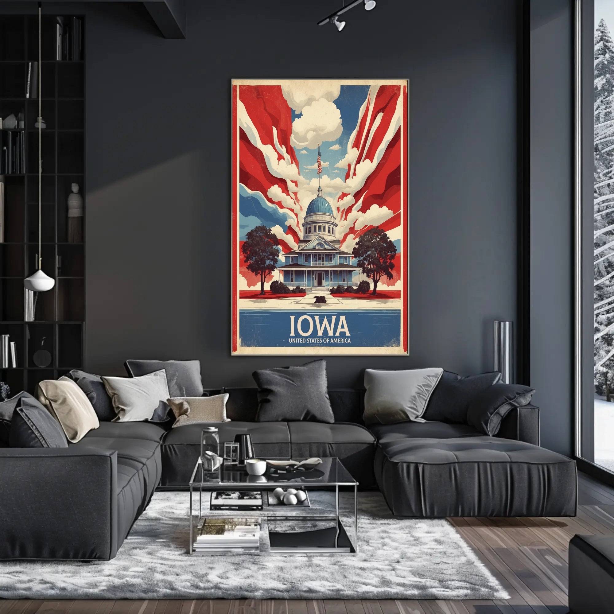 Iowa Landmark Vintage Illustration Travel Poster PosterGoat