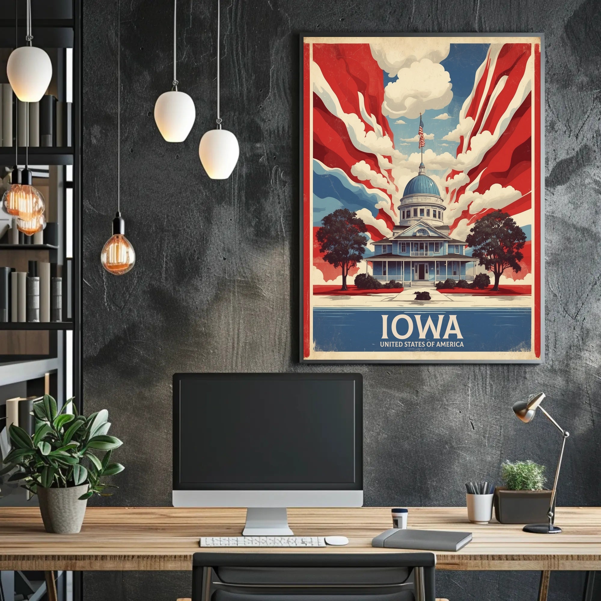 Iowa Landmark Vintage Illustration Travel Poster PosterGoat