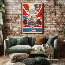 Iowa Landmark Vintage Illustration Travel Poster PosterGoat