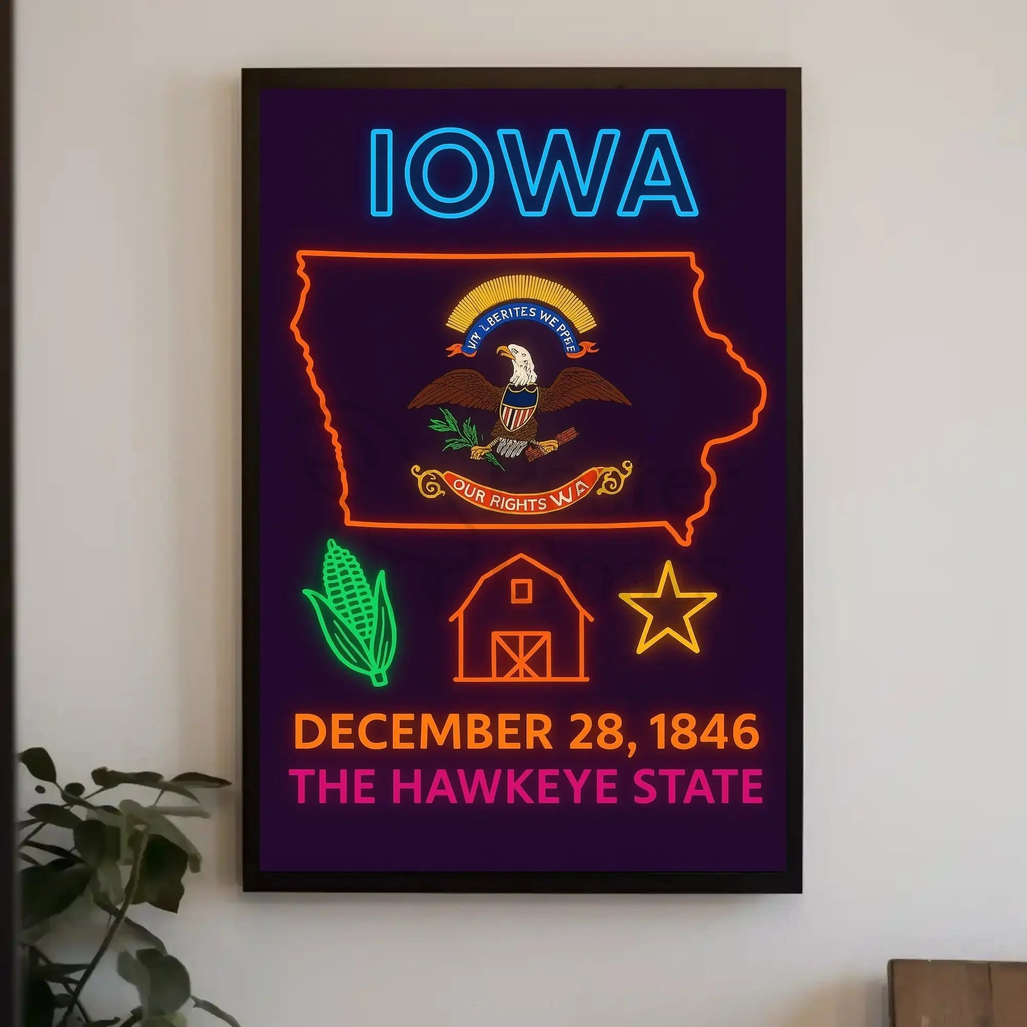 Iowa State Pride Neon Art Cultural Heritage Poster PosterGoat