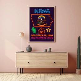 Iowa State Pride Neon Art Cultural Heritage Poster PosterGoat