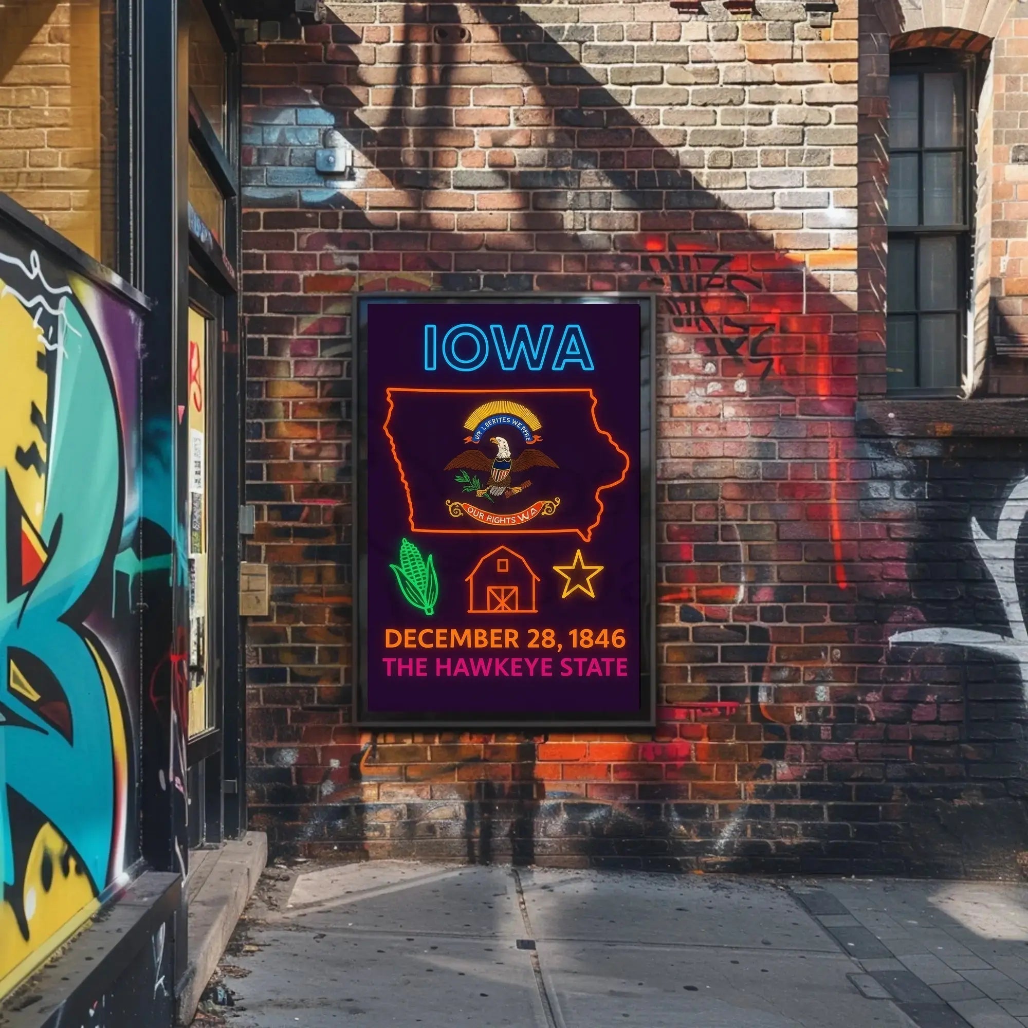 Iowa State Pride Neon Art Cultural Heritage Poster PosterGoat