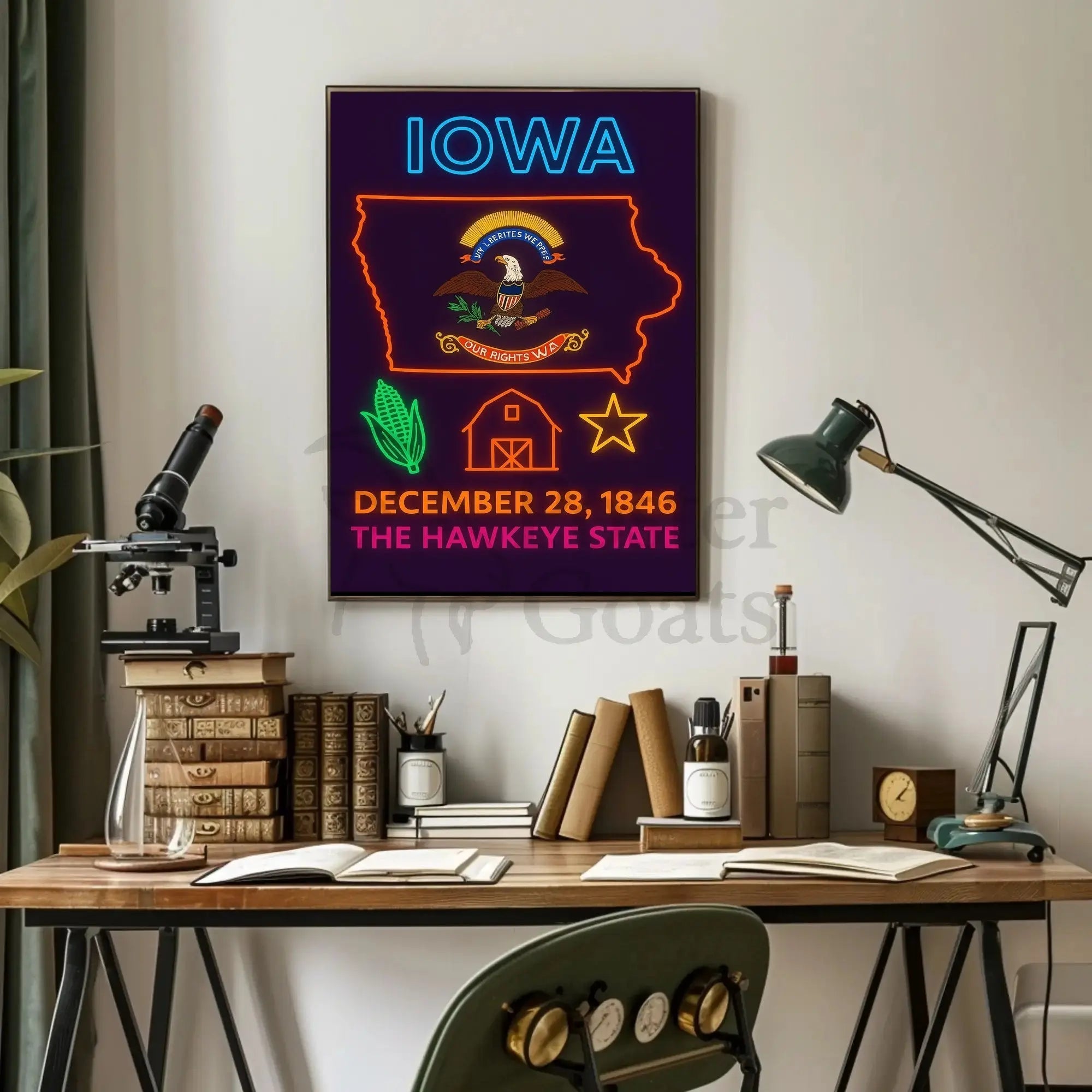 Iowa State Pride Neon Art Cultural Heritage Poster PosterGoat