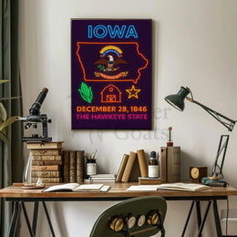 Iowa State Pride Neon Art Cultural Heritage Poster PosterGoat
