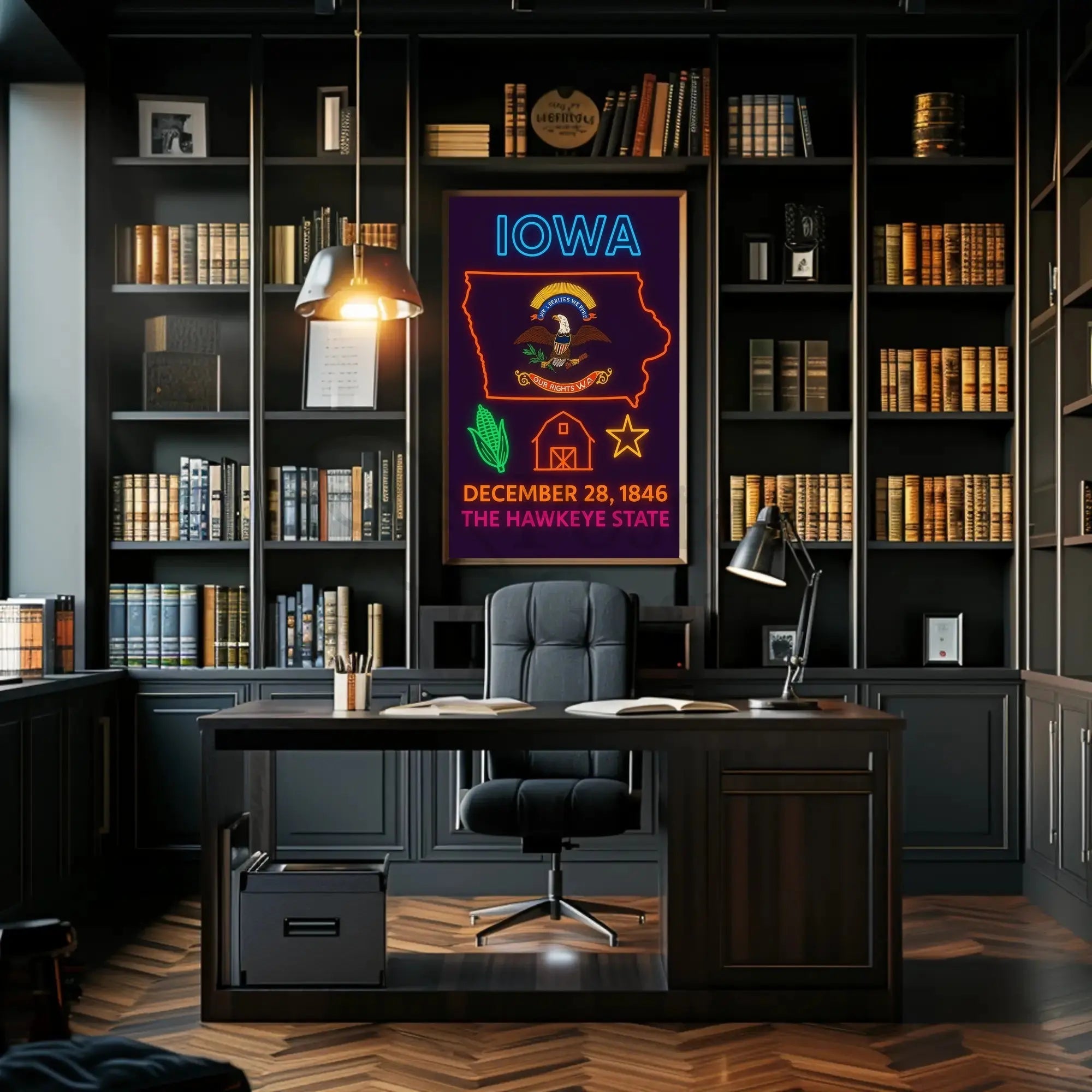 Iowa State Pride Neon Art Cultural Heritage Poster PosterGoat