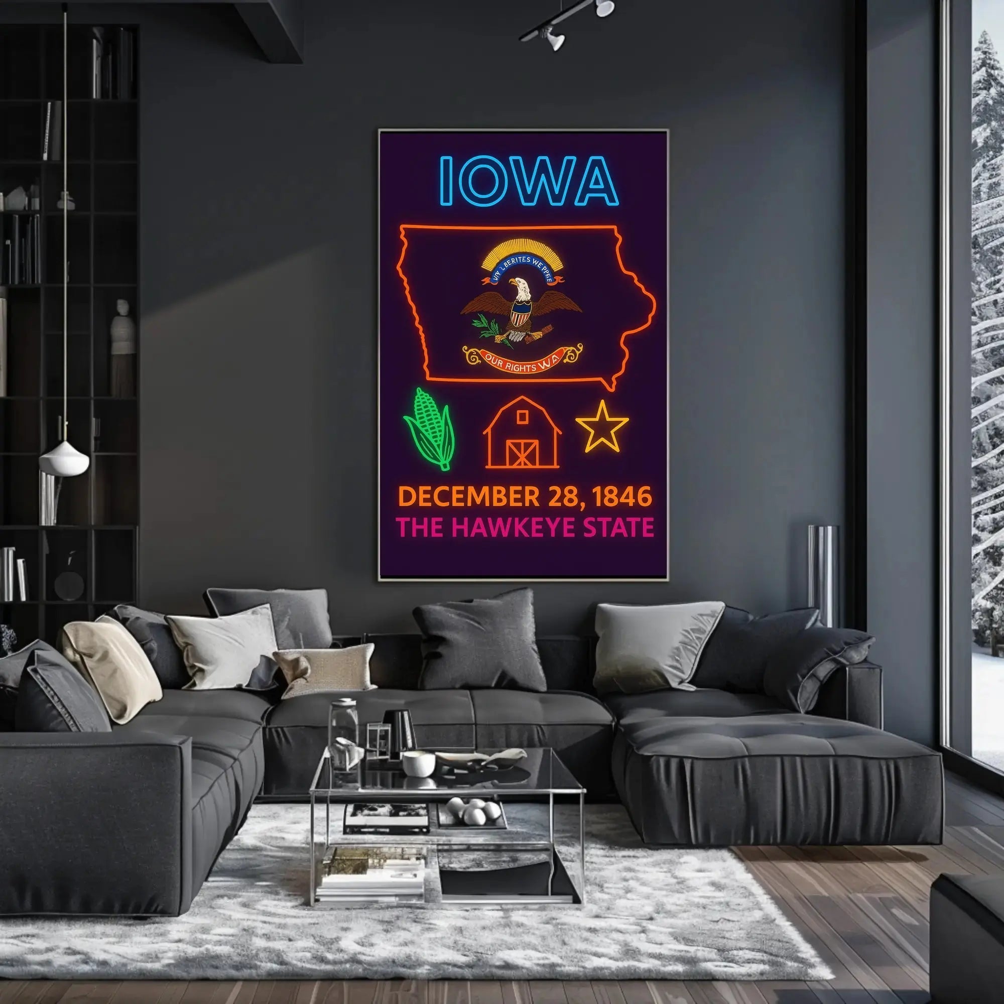Iowa State Pride Neon Art Cultural Heritage Poster PosterGoat