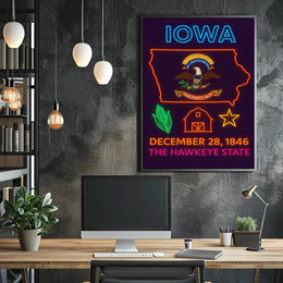 Iowa State Pride Neon Art Cultural Heritage Poster PosterGoat