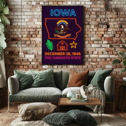 Iowa State Pride Neon Art Cultural Heritage Poster PosterGoat