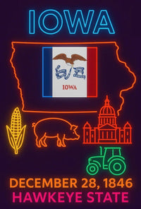 Iowa Statehood Neon Art Cultural Heritage Poster PosterGoat