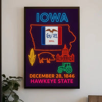 Iowa Statehood Neon Art Cultural Heritage Poster PosterGoat