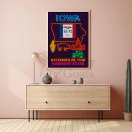 Iowa Statehood Neon Art Cultural Heritage Poster PosterGoat