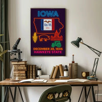 Iowa Statehood Neon Art Cultural Heritage Poster PosterGoat