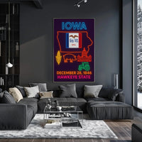 Iowa Statehood Neon Art Cultural Heritage Poster PosterGoat
