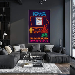 Iowa Statehood Neon Art Cultural Heritage Poster PosterGoat