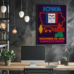 Iowa Statehood Neon Art Cultural Heritage Poster PosterGoat