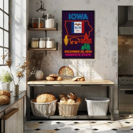 Iowa Statehood Neon Art Cultural Heritage Poster PosterGoat
