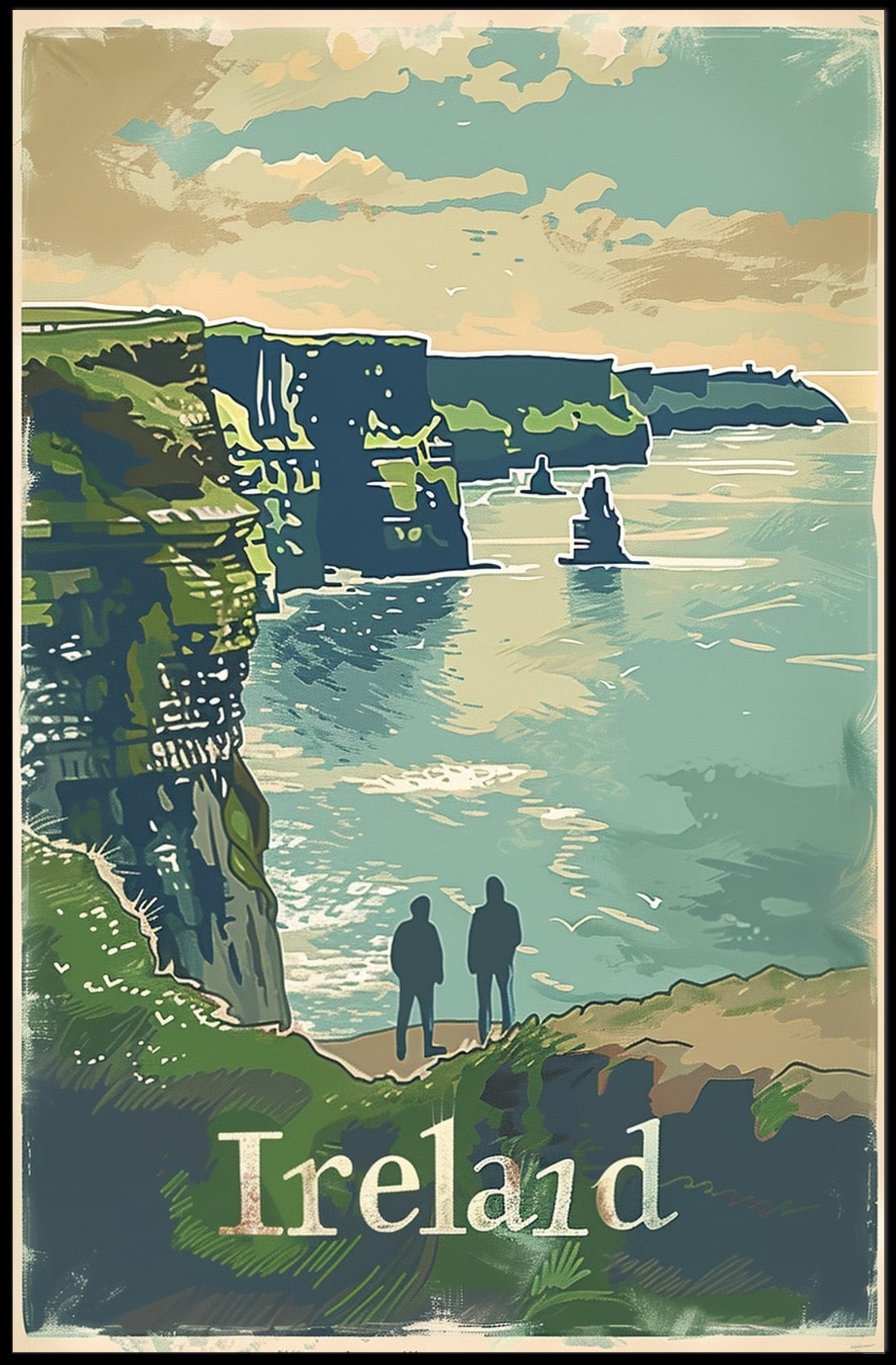 Ireland Coastal Landscape Vintage Travel Poster PosterGoat