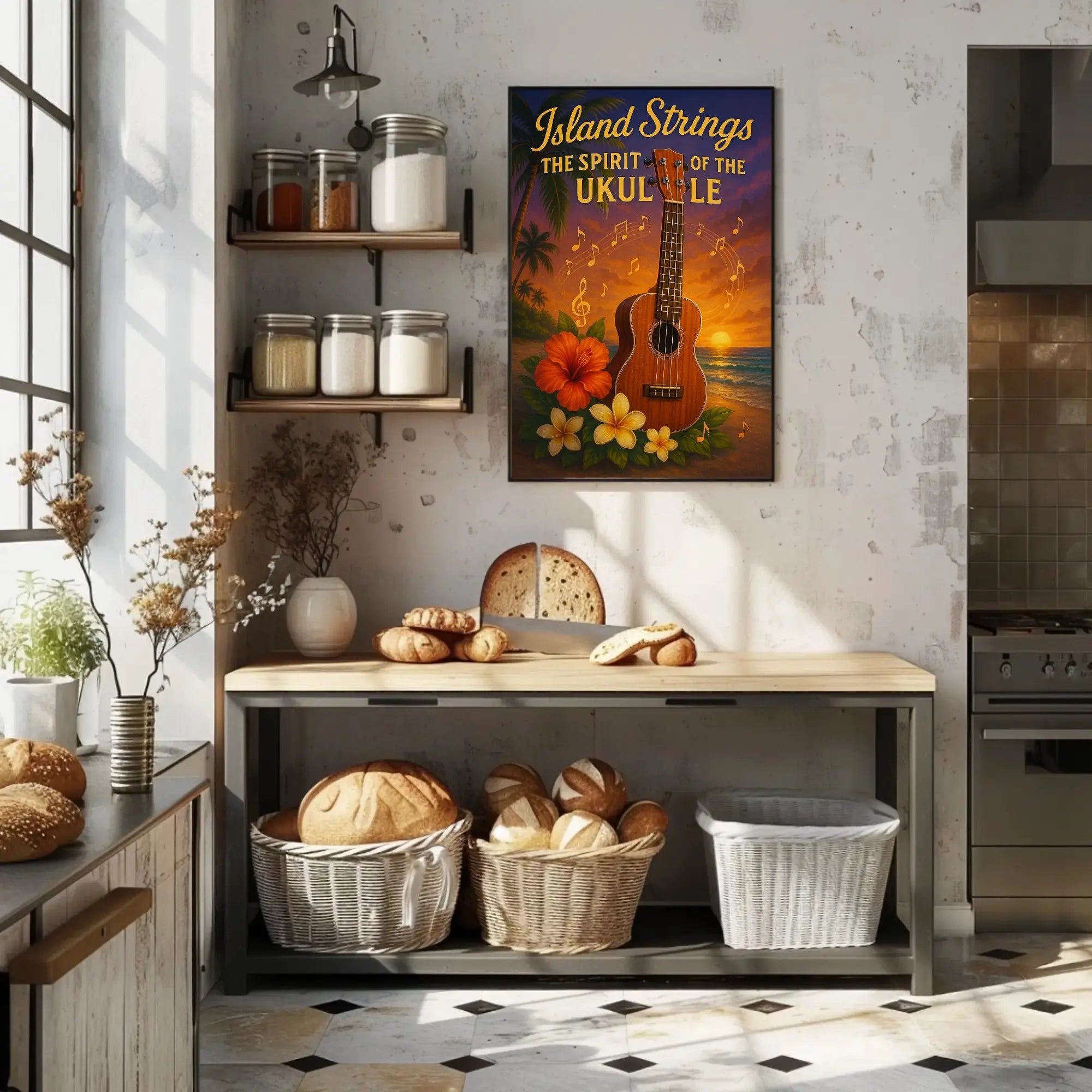 Island Strings: Tropical Music Paradise Cultural Poster PosterGoat