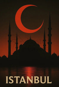 Istanbul Silhouette with Crescent Moon - Cultural or Heritage Poster PosterGoat