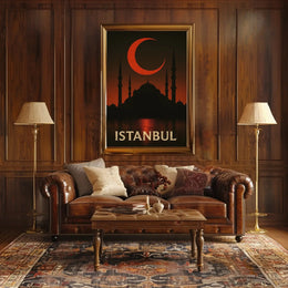 Istanbul Silhouette with Crescent Moon - Cultural or Heritage Poster PosterGoat