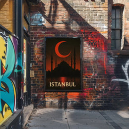 Istanbul Silhouette with Crescent Moon - Cultural or Heritage Poster PosterGoat