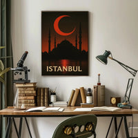 Istanbul Silhouette with Crescent Moon - Cultural or Heritage Poster PosterGoat