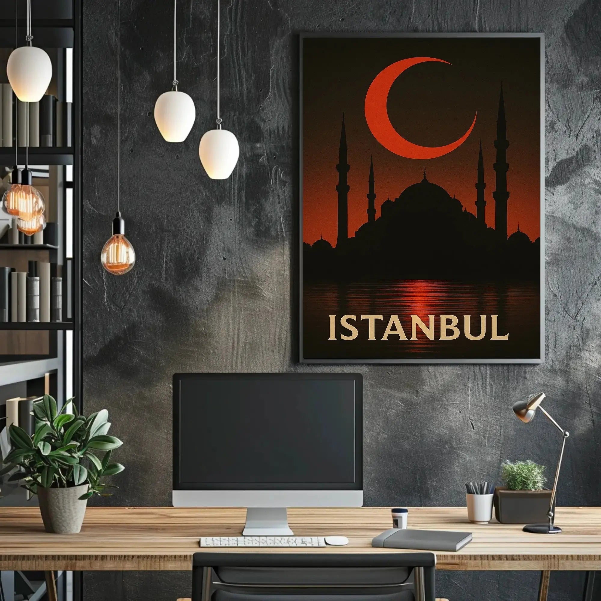 Istanbul Silhouette with Crescent Moon - Cultural or Heritage Poster PosterGoat