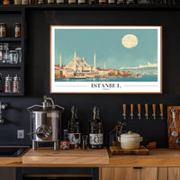 Istanbul Skyline at Moonlight: Travel Poster PosterGoat