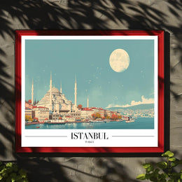 Istanbul Skyline at Moonlight: Travel Poster PosterGoat