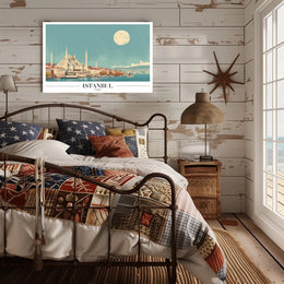 Istanbul Skyline at Moonlight: Travel Poster PosterGoat