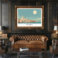 Istanbul Skyline at Moonlight: Travel Poster PosterGoat