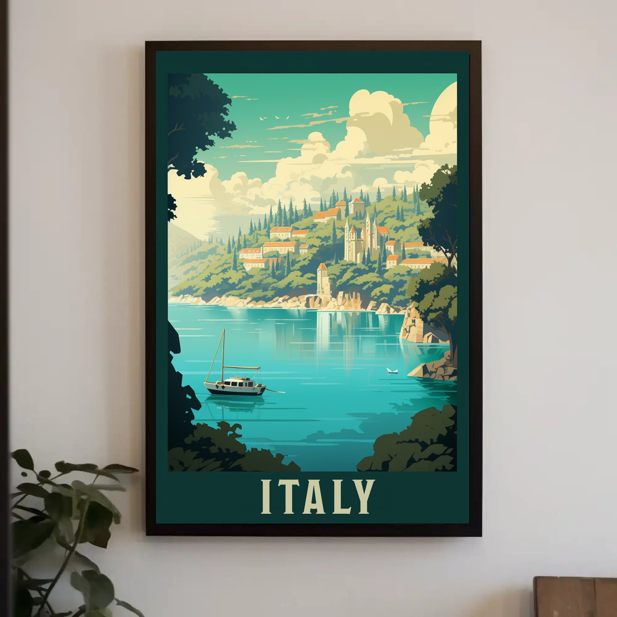 Italian Coastal Serenity Vintage Travel Poster PosterGoat
