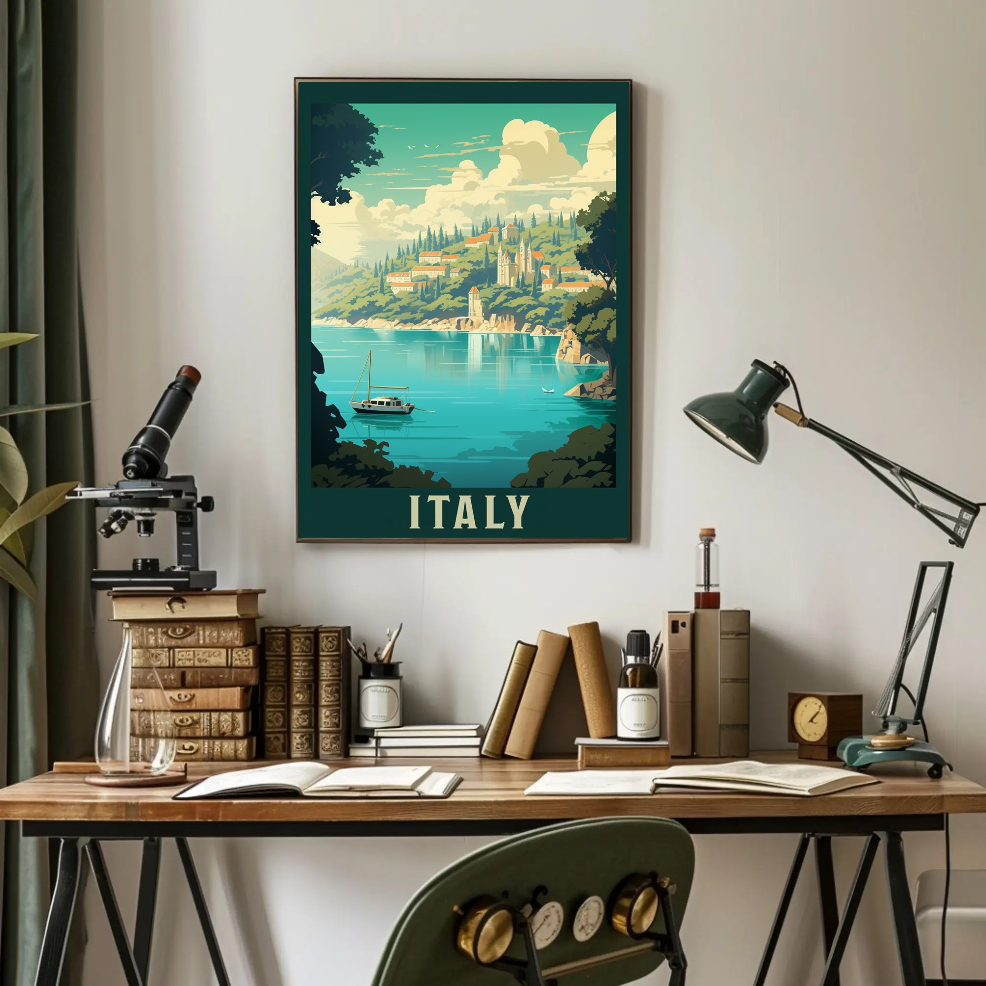 Italian Coastal Serenity Vintage Travel Poster PosterGoat