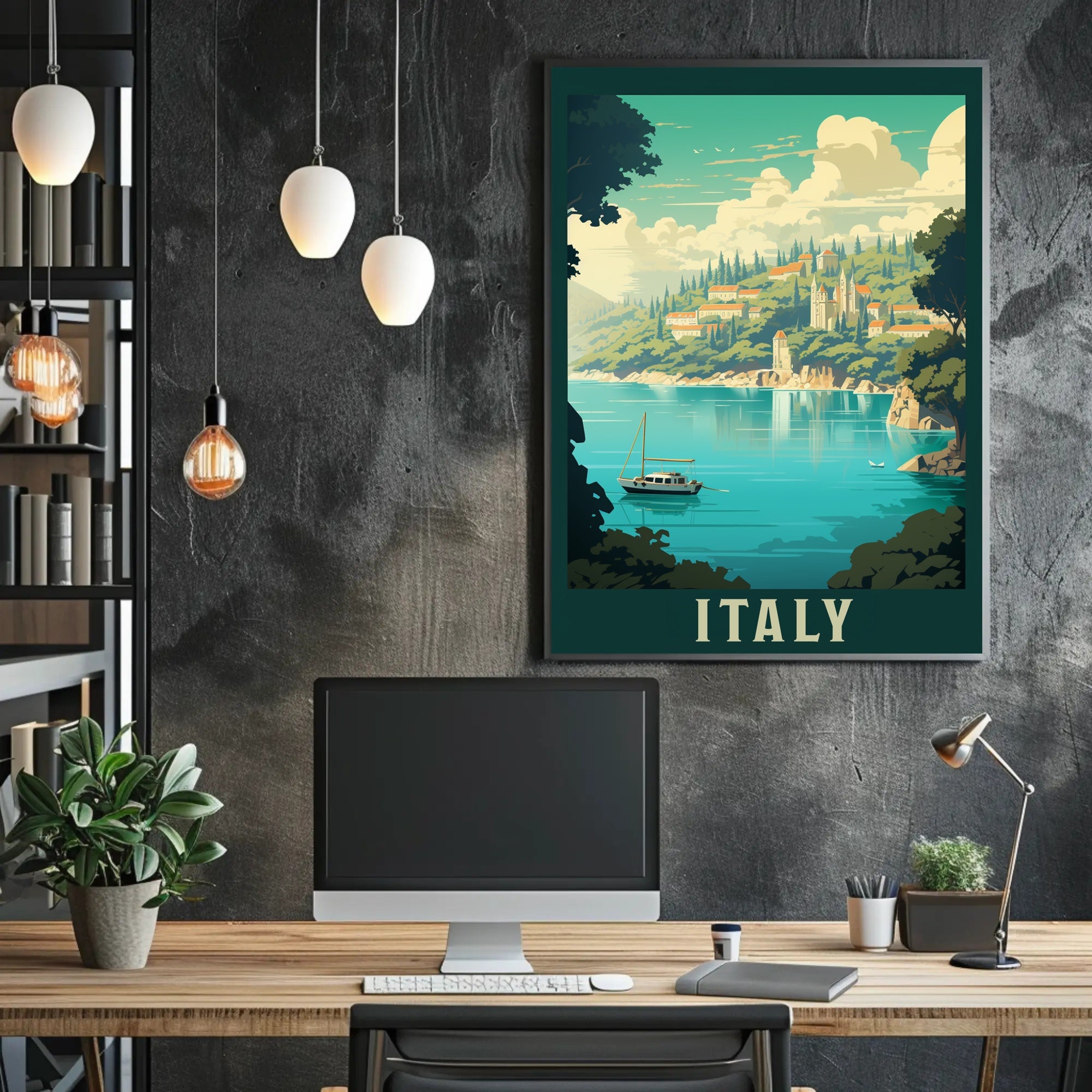 Italian Coastal Serenity Vintage Travel Poster PosterGoat