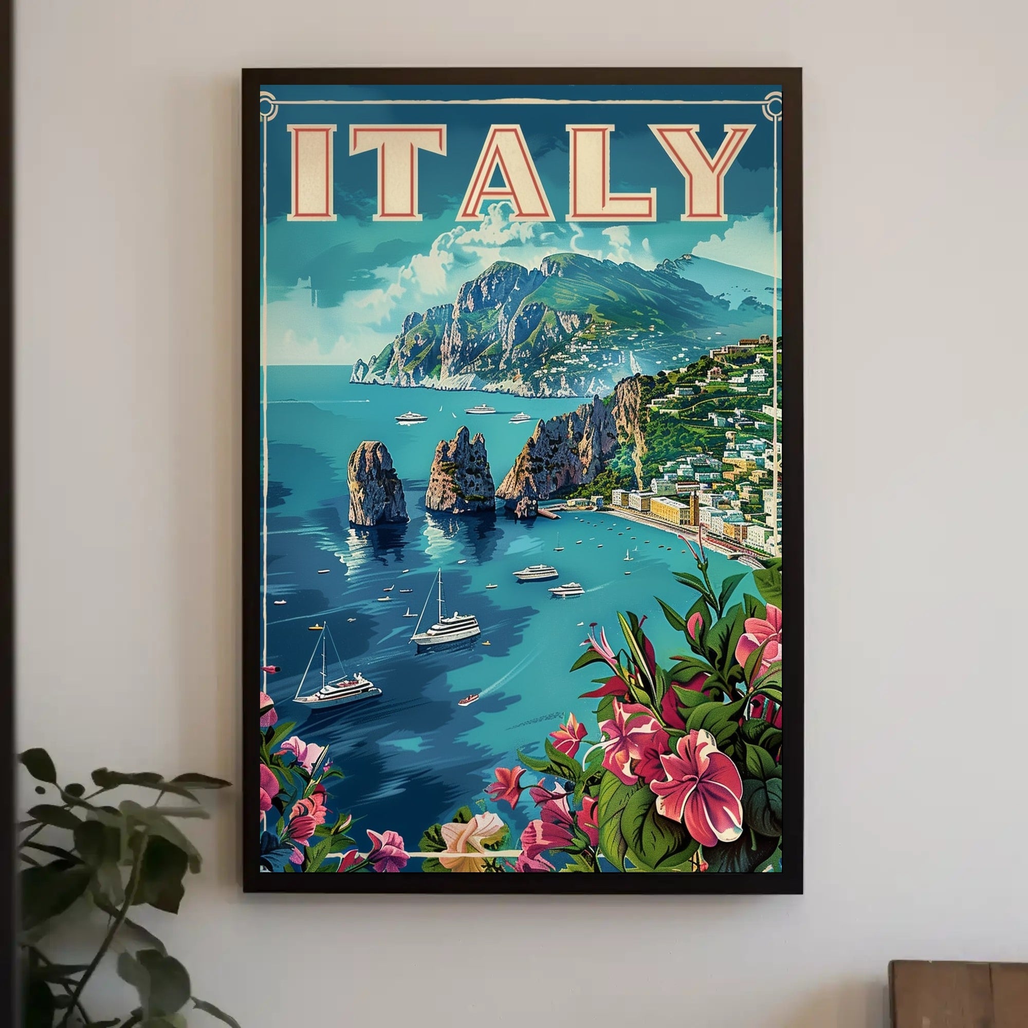 Italy Coastal View Vintage Travel Poster PosterGoat