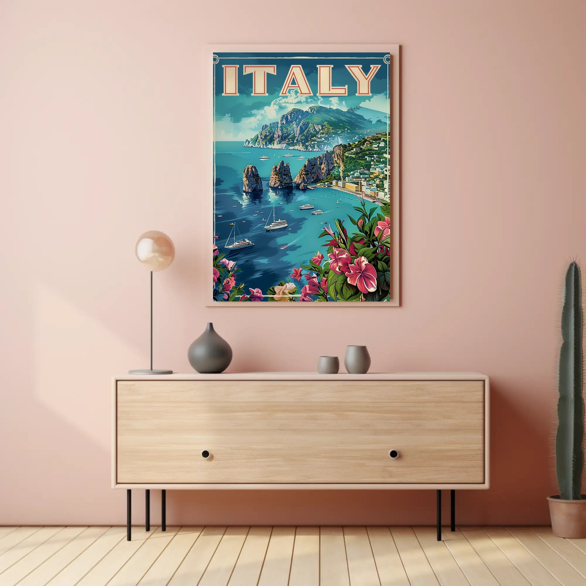 Italy Coastal View Vintage Travel Poster PosterGoat
