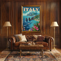 Italy Coastal View Vintage Travel Poster PosterGoat